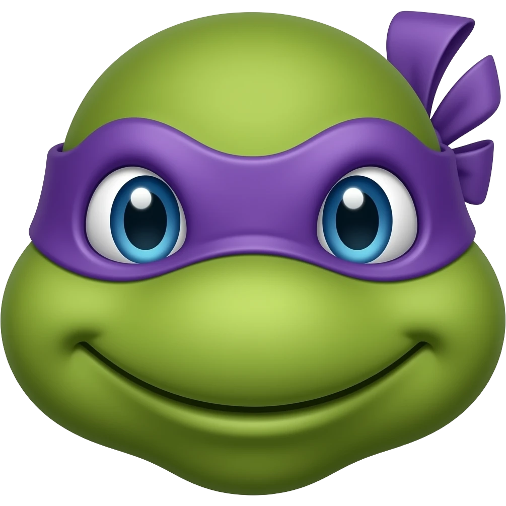 Donatello Ninja Turtle head wearing purple mask with knot on one side with tails emoji