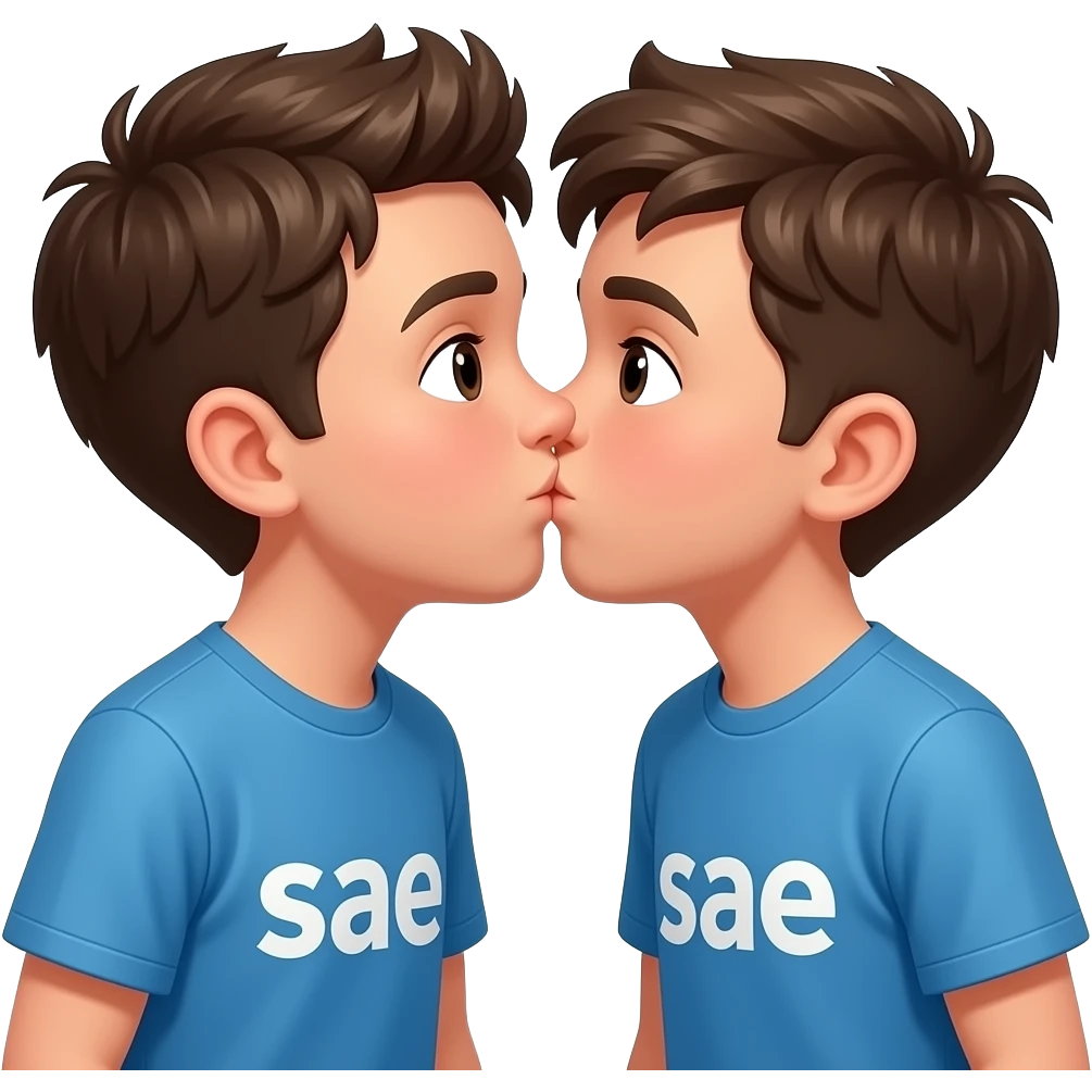 2 boys in “sae” shirts kissing emoji