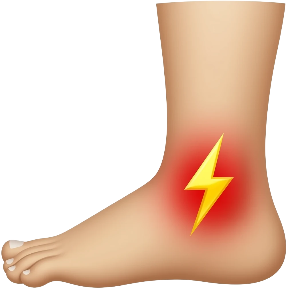 sideview of a foot with a big lightning emphasizing the pain emoji