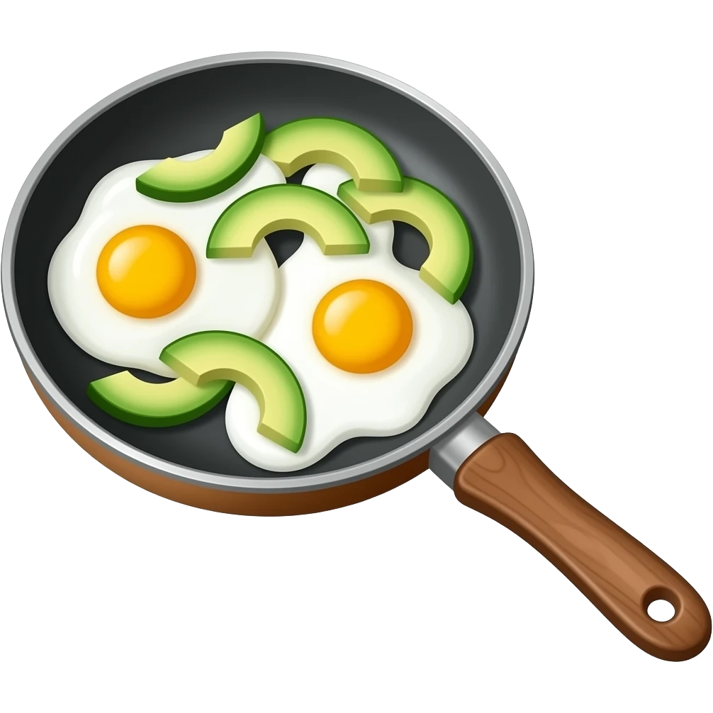 scrambled eggs in skillet with avocado slices emoji