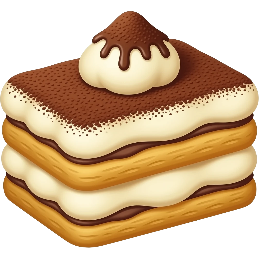 cartoonish tiramisu cake that looks more like a tiramisu cake no chocolat icing emoji