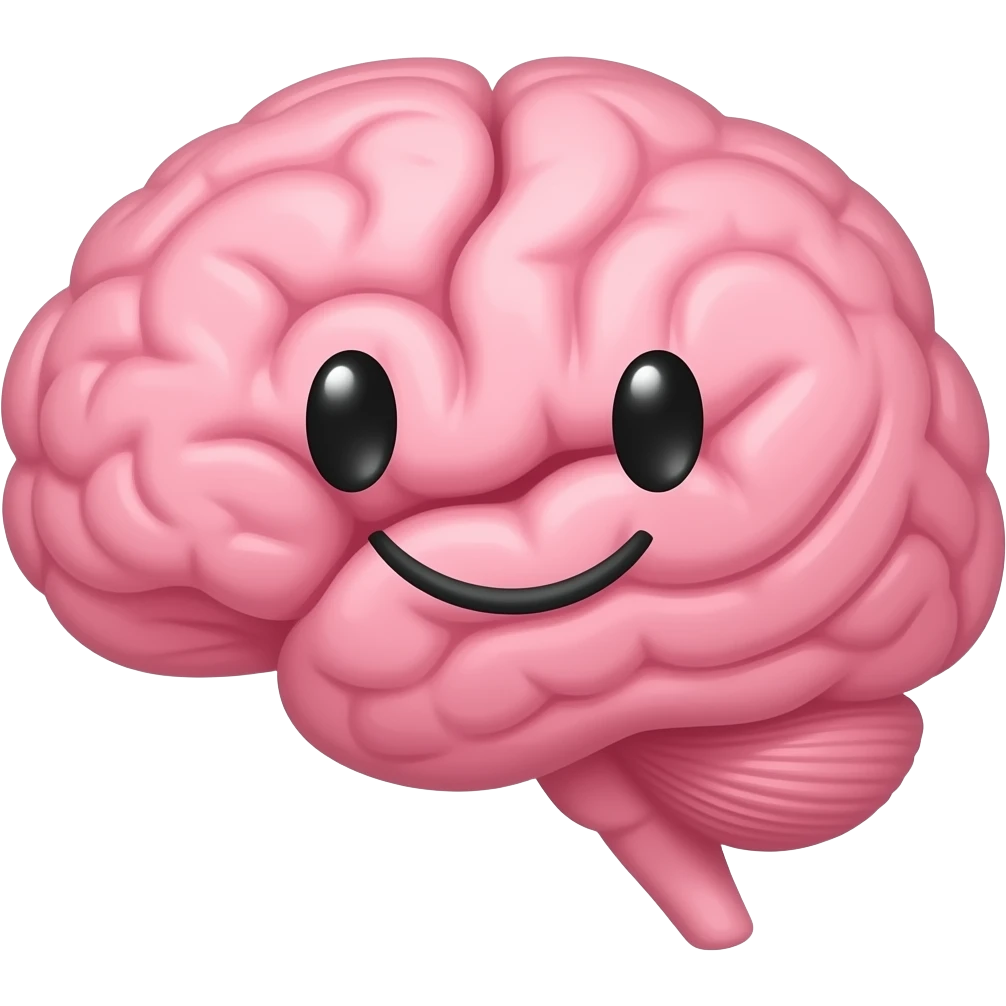 pink brain with a smiley face emoji