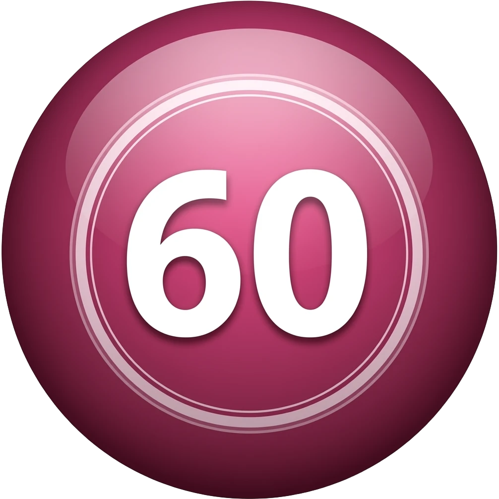 bola de bingo rosa oscuro con número 60 emoji