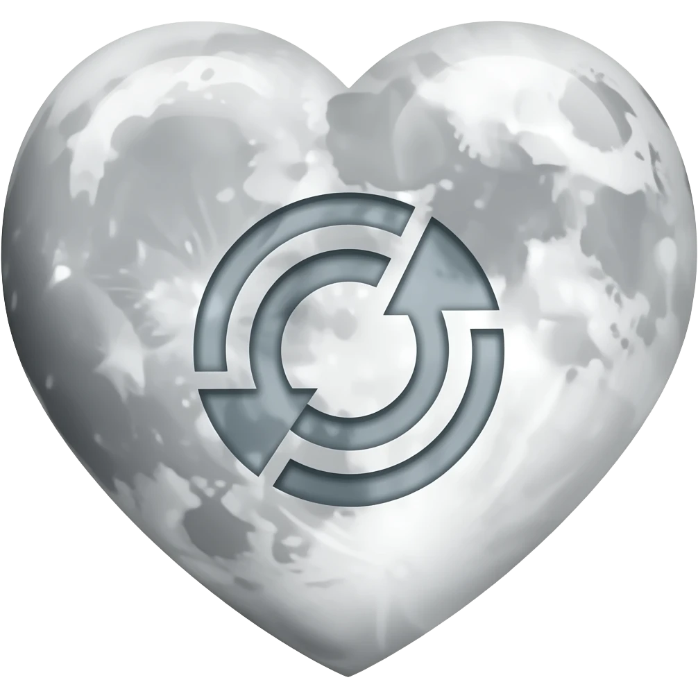 a heart shaped moon with circular repeat symbol with arrows emoji