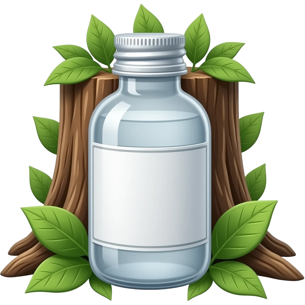 full medicine bottle with tree bark and leaves nearby emoji