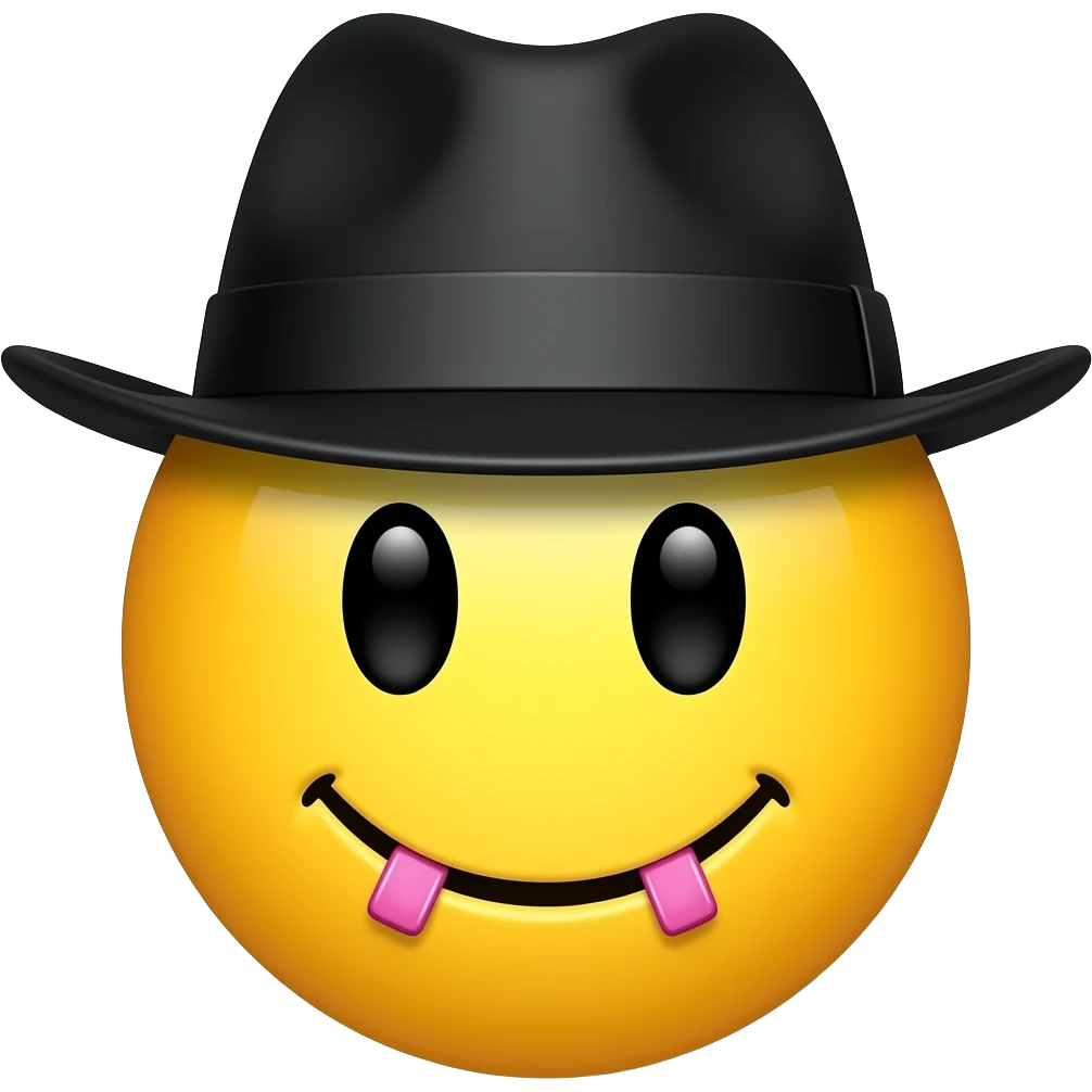 Gangster Yellow smiley face, wearing shiesty, with pink grills emoji