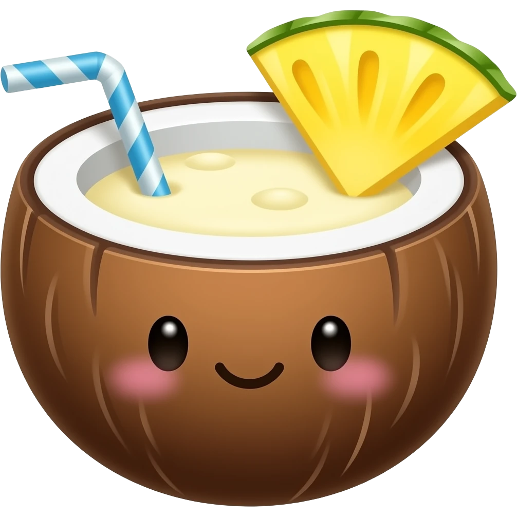 pinacolada inside coconut, cute, simple emoji