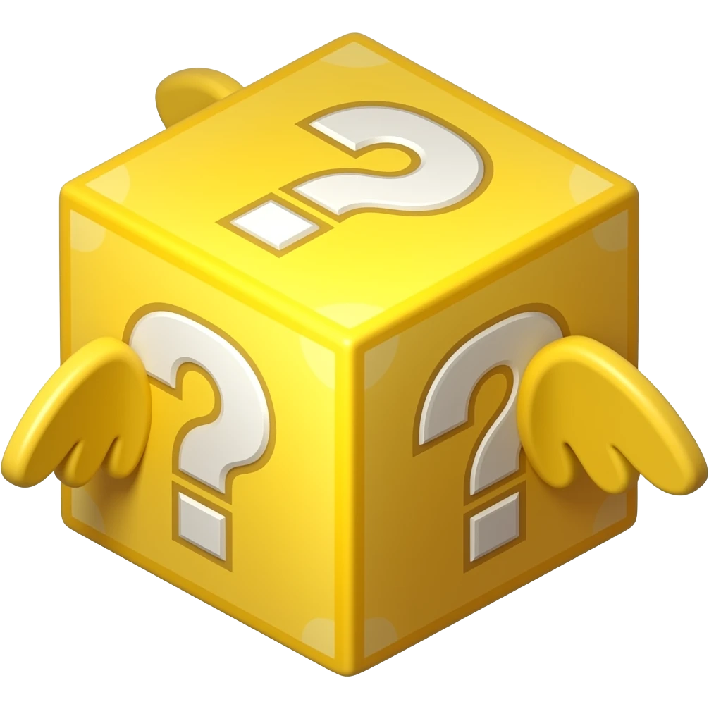 Yellow minecraft block with question marks with wings emoji
