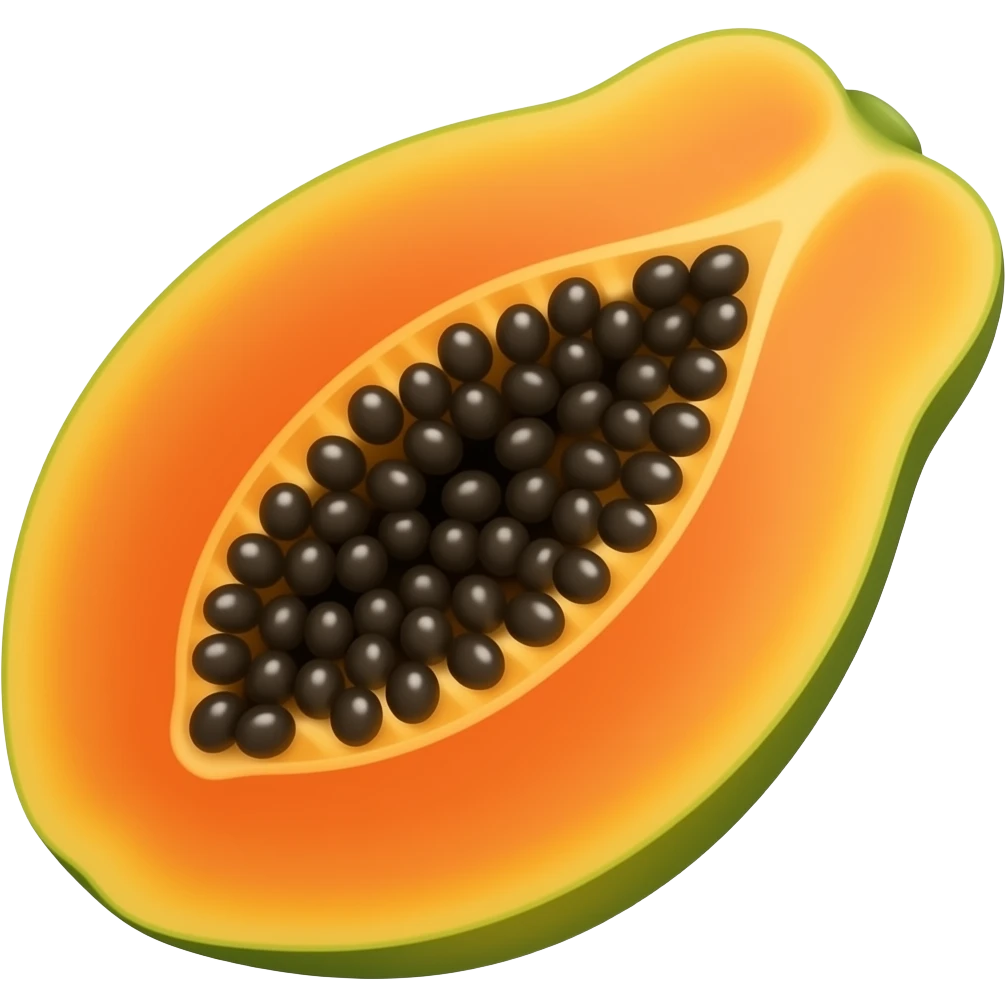 papaya cut in half, showing black seeds emoji
