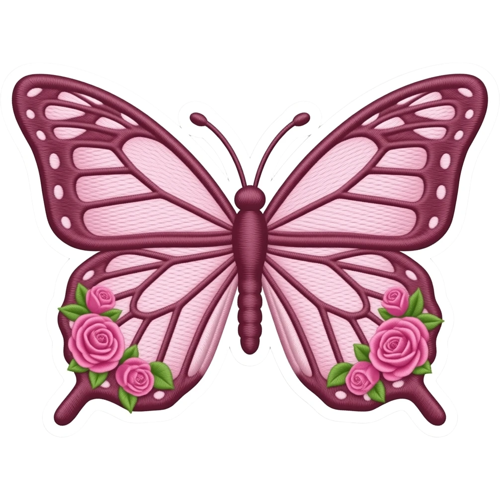 خیلی مینی‌مال و شبیه گلدوزی و  یه استیکر پروانه صورتی و با گل رز صورتی emoji