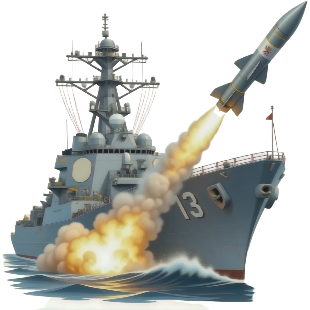 a realistic warship launching a missile emoji
