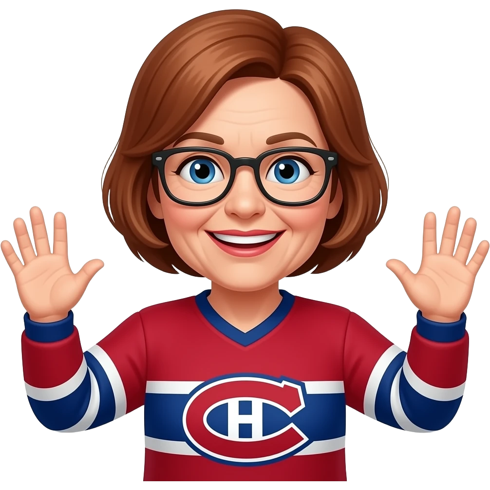 Woman montreal canadiens blue eyes 50 years old short red beiwb haie Glassew Hands up emoji