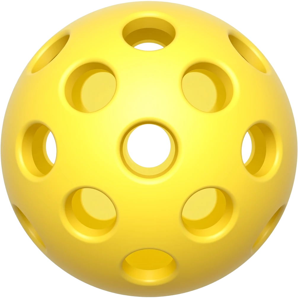yellow pickleball with 26 holes lighted in direction from the camera and rotated to center its hole into the camera emoji