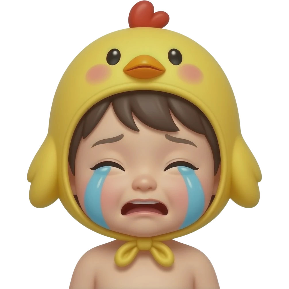 아기얼굴,찡찡, 한국인, 앞머리 있는, 병아리모자 상반신 emoji