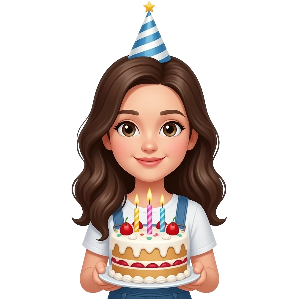 یه ایموجی برام بساز یه دختر خیلی زیبا با کیک تولرش emoji