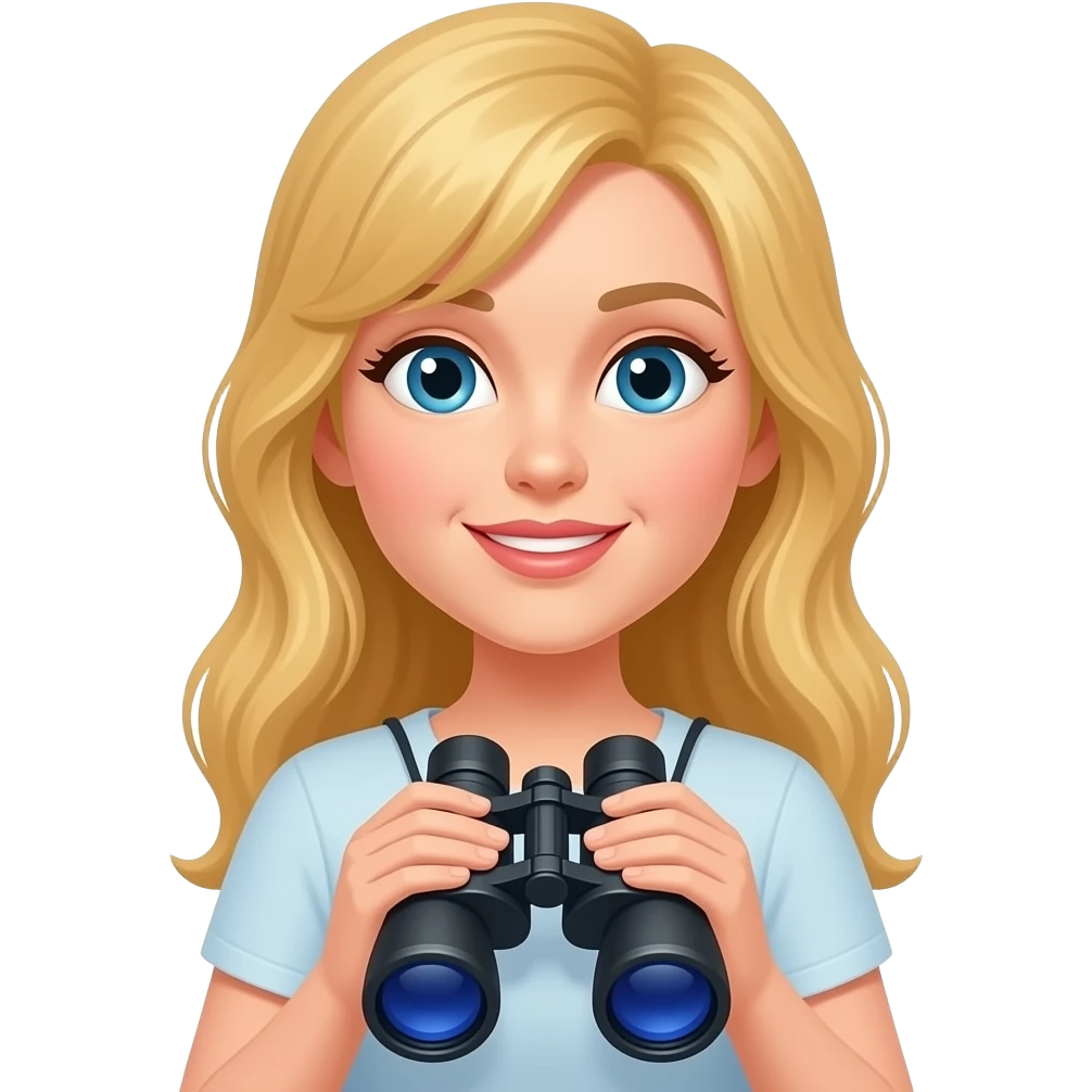 gal long blonde hair holding binoculars emoji