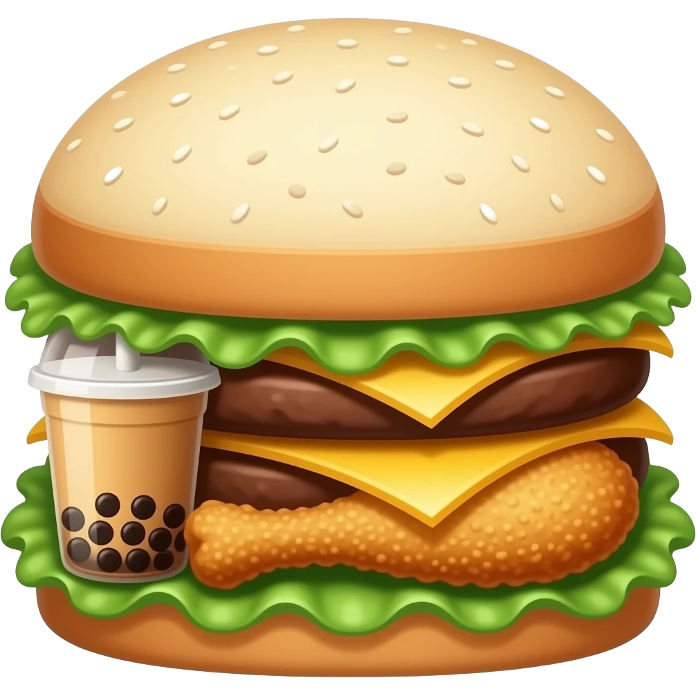 boba tea and tesla and fried chicken in a sandwich emoji