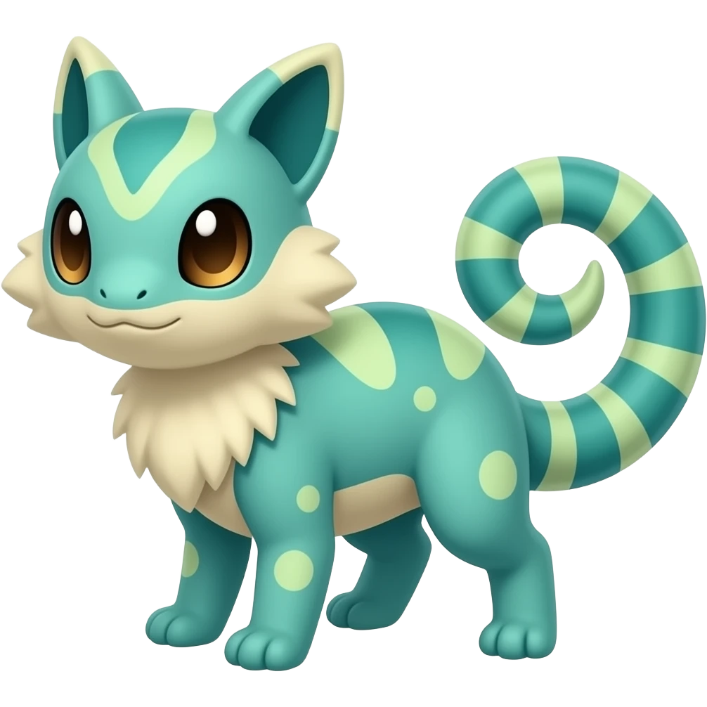 Furret-Amaura-Aurorus-Vaporeon-Litten-hybrid with a chameleon tail emoji