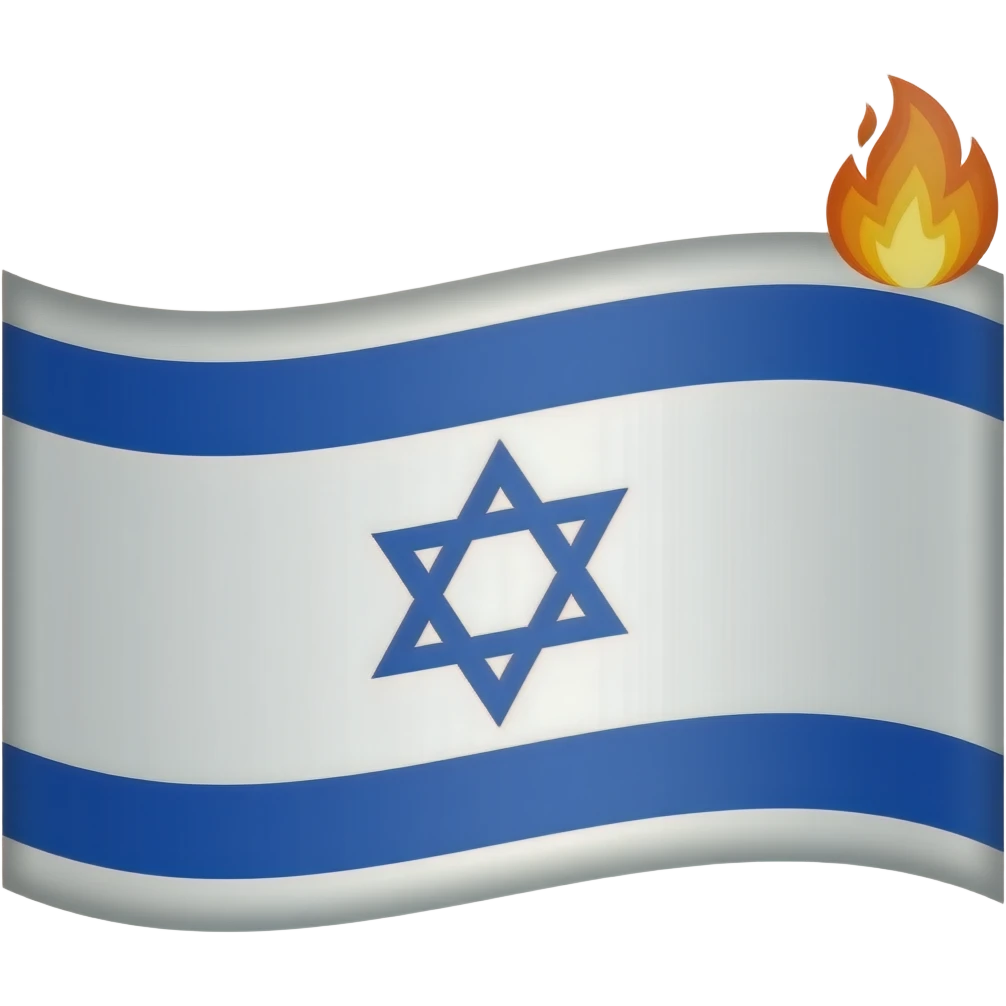 Israel Flag with a tiny fire emoji on the right high corner of the flag emoji