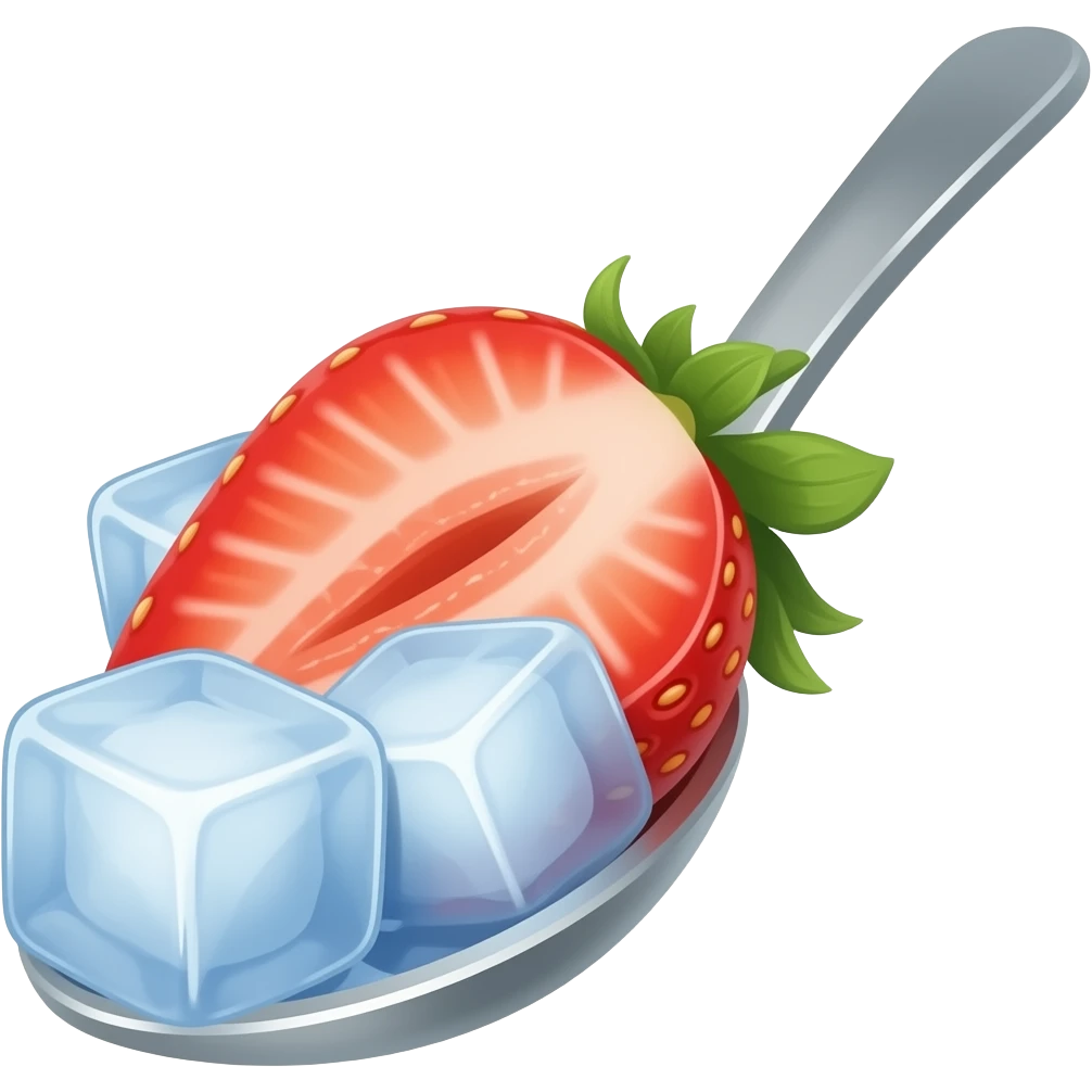 Spoon with ice and a strawberry on it emoji