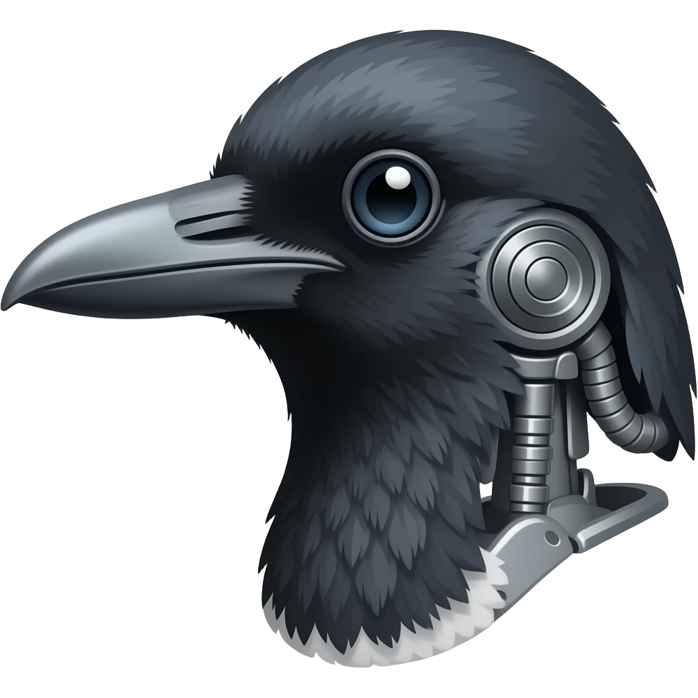 A robotic cyborg magpie head emoji