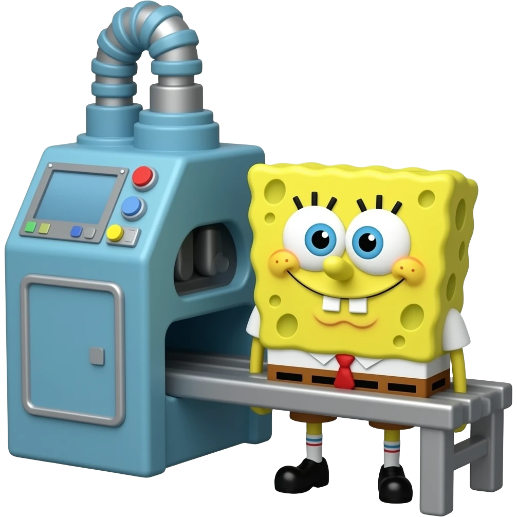 factory machine making Bob esponja emoji