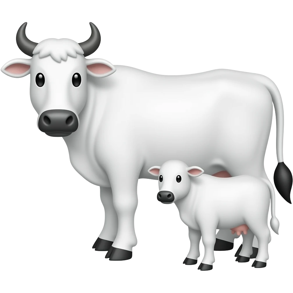 Schematic emoji of a zebu cow with a calf at its side, in white emoji ...
