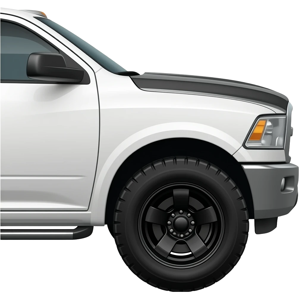 Whole Side view lifted white ram truck black hood Black rims emoji