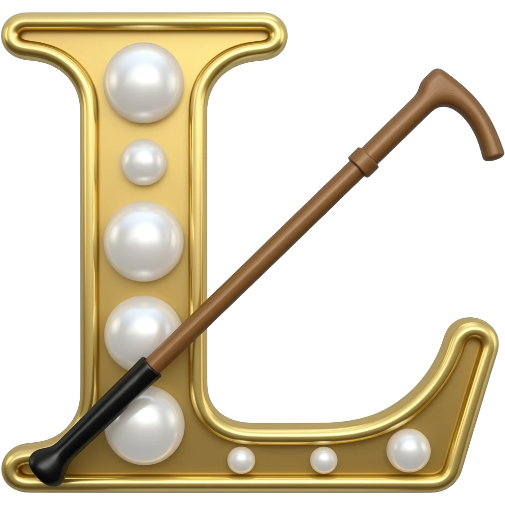 The letter L with a pearl and a riding crop emoji