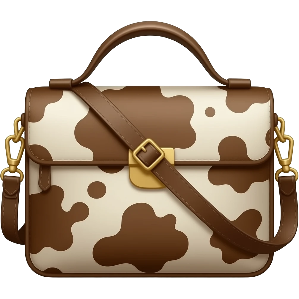 brown and white cow hide print coach shoulder purse emoji