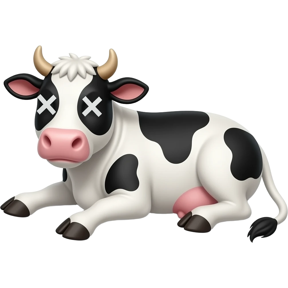 vaca con equis en los ojos tirada en el piso emoji