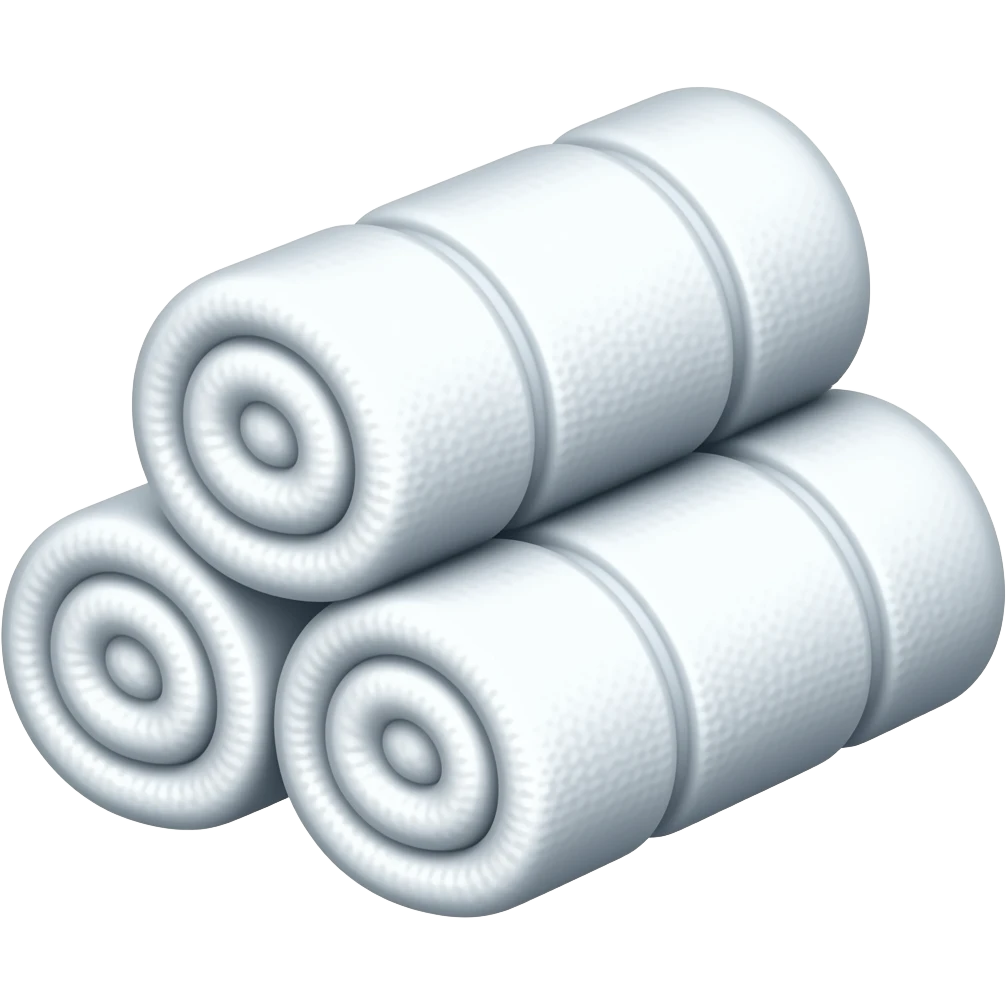 Three rolled up white towels; one on top two on the bottom emoji