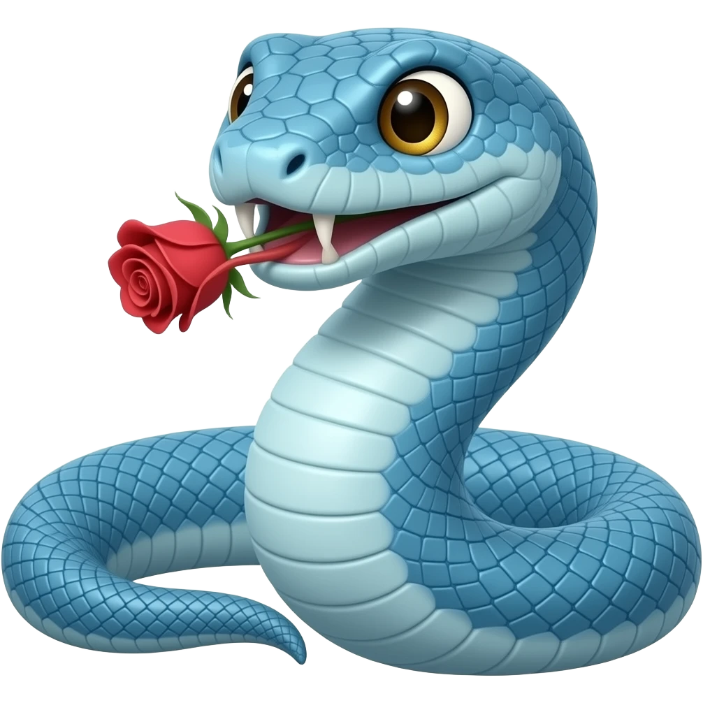 Rabbit like teeth snake blue color rose on mouth emoji