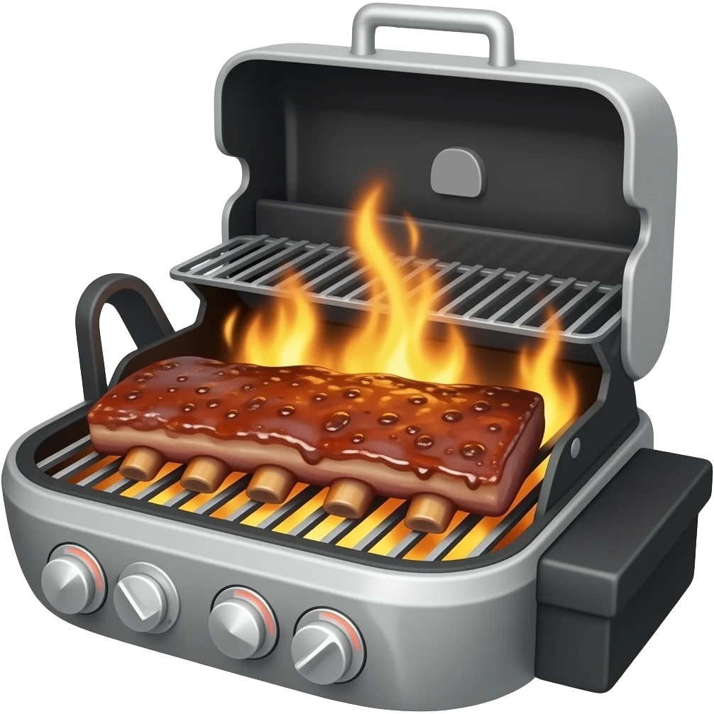 Ribs smoking on a weber grill with fire emoji