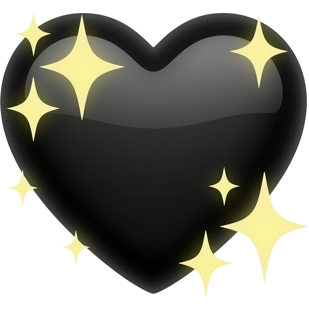 black heart with a border made of pale yellow stars and sparkles, simple, minimalism emoji