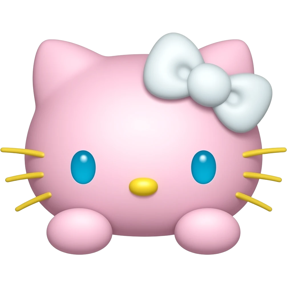 Light pink hello Kitty head with light blue eyes and nose and yellow whiskers and a white bow with front paws emoji