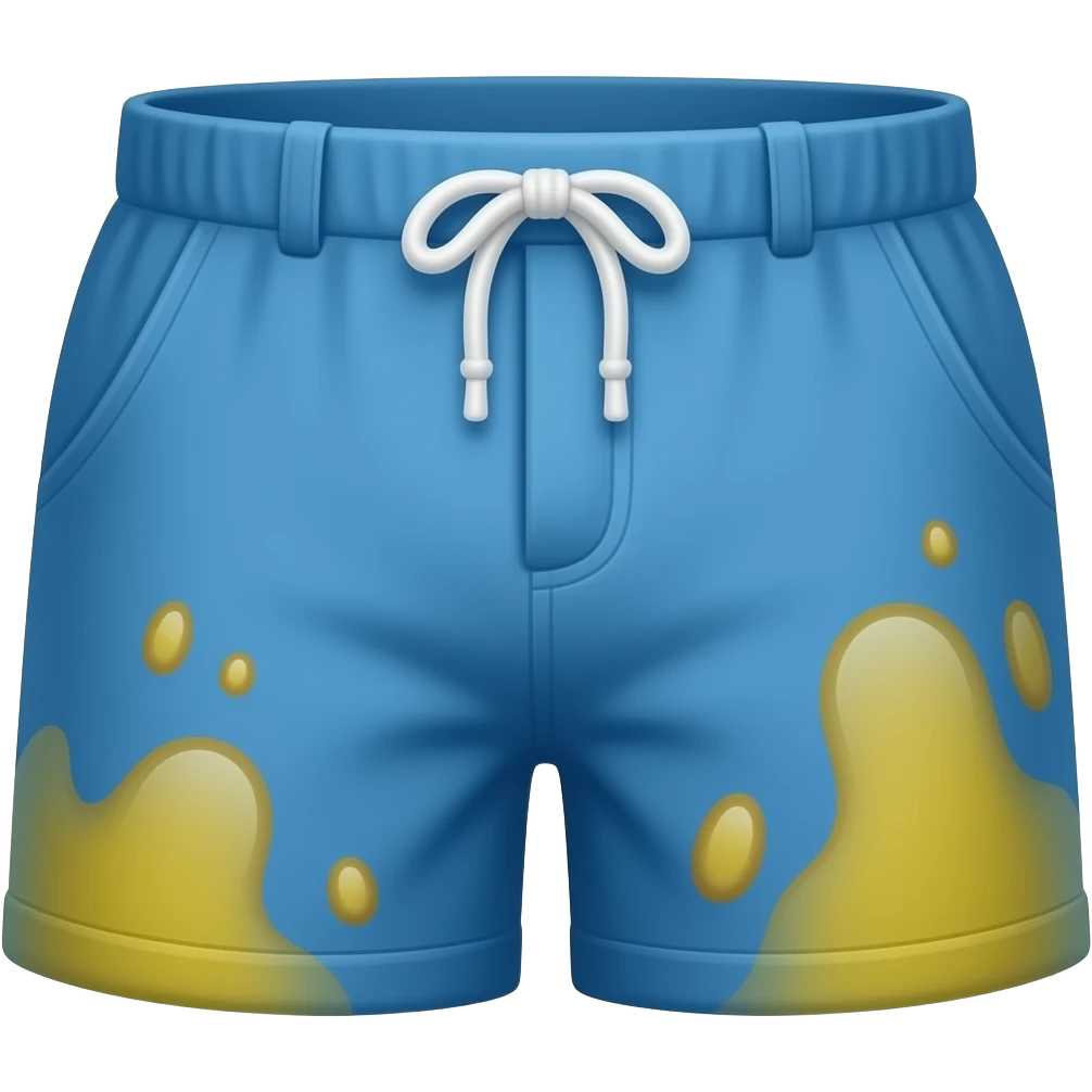 shorts with big yellow wet pee spots on meddle bottom of crotch without human and legs emoji