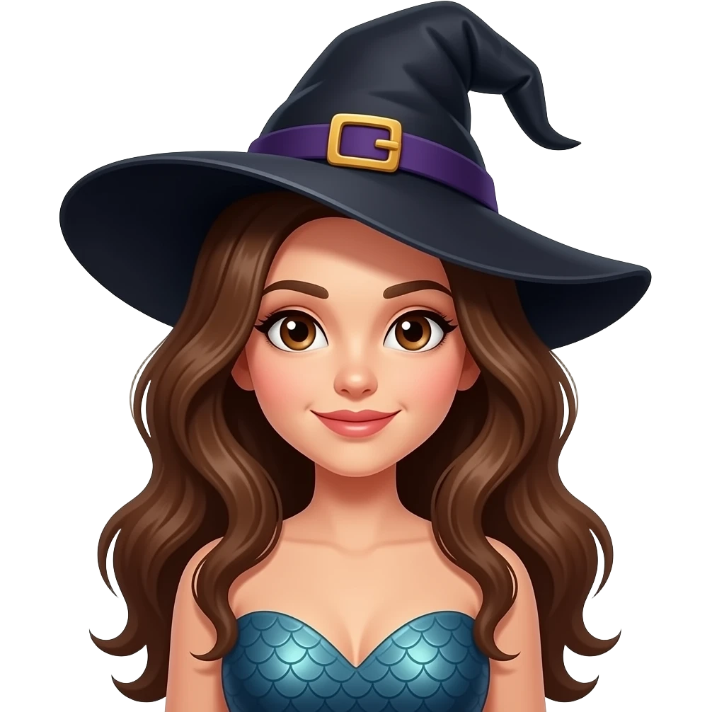 A beautiful brunette witch/mermaid with brown eyes emoji