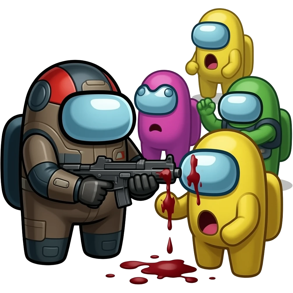 Among us tripulante matando o impostor é os outros tripulantes chocados emoji