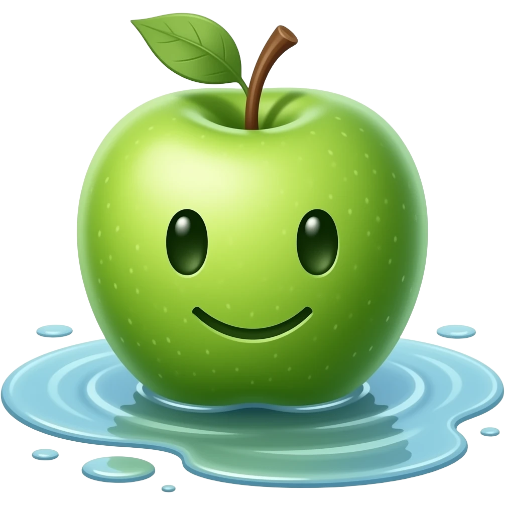 showing small green apple floating on it a face emoji