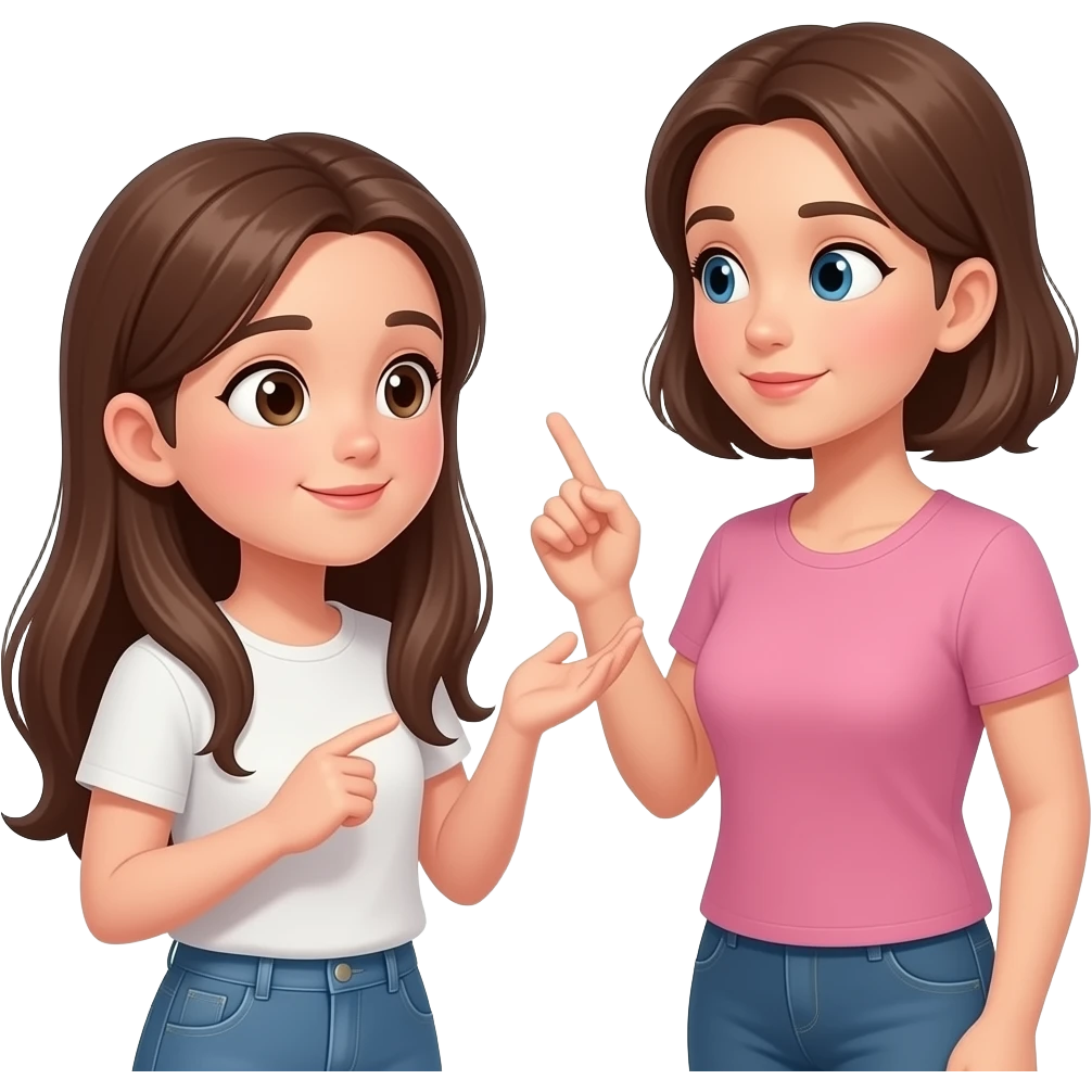 teen girl long hair, asking adult women  a question, emoji