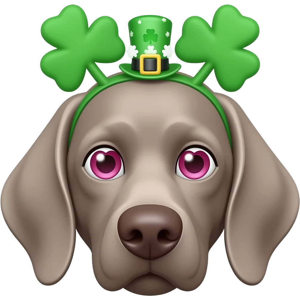 Pink Heart eyes Gray eyed Weimeraner head with st Patrick’s day garb emoji