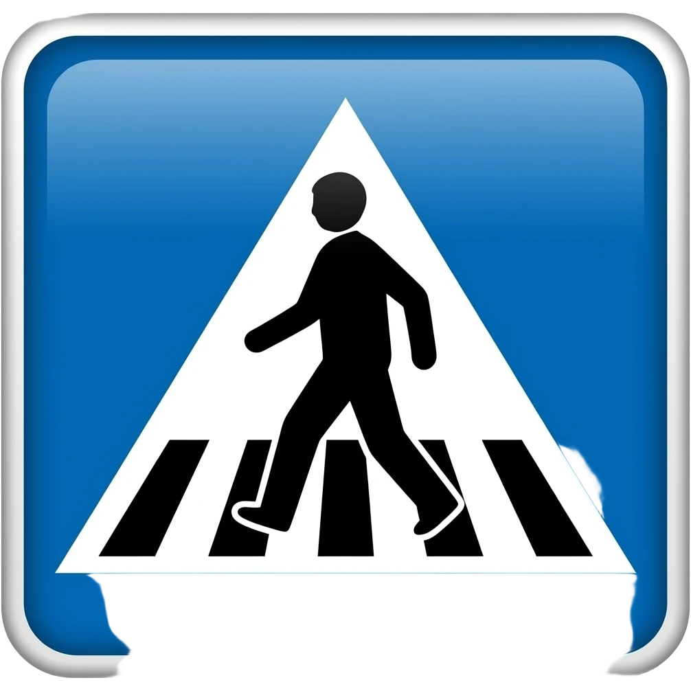 Minimalist iOS-style 3D emoji of a blue square pedestrian crossing road ...