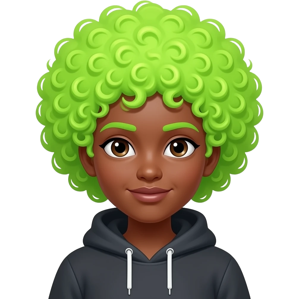 fully neon afro hair black skin girl wearing hoodie emoji