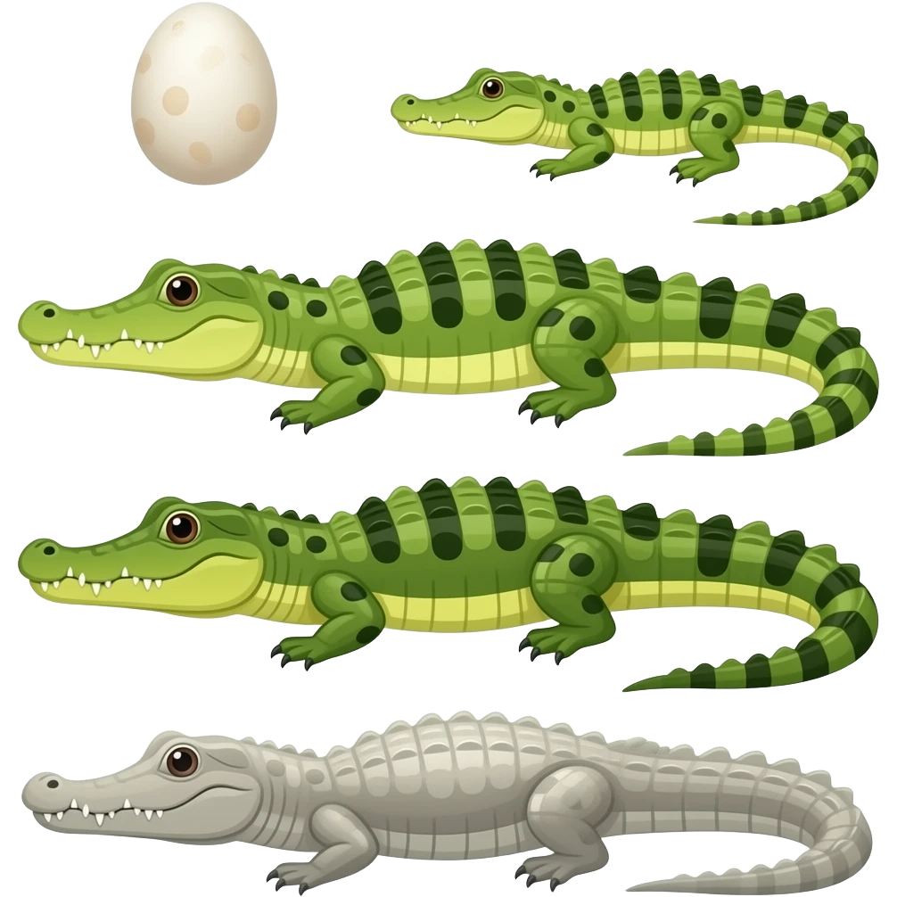 Aligator egg starts as a baby Aligator 1 to 2 years becomes a teenager in 3 years then becomes a grown up one day and dies emoji