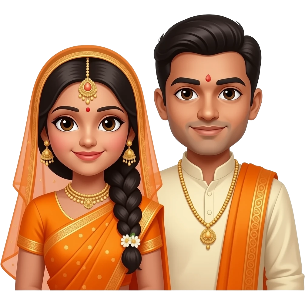 Hindu bride and groom orange saree as a emoji for chat emoji
