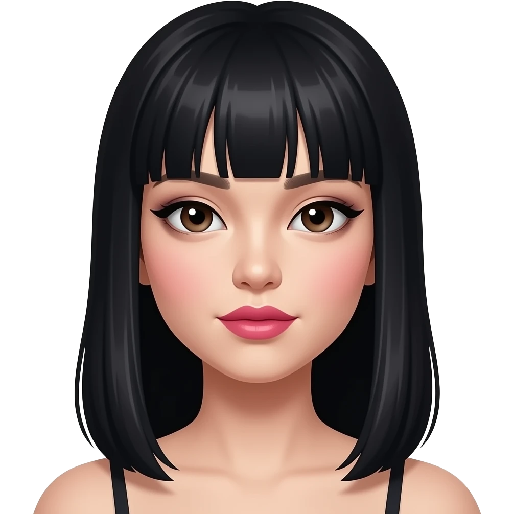 hourglass body beautiful wasian girl with smokey eyeliner + blush + long waist length straight black hair with slight bend+ deep brown doe eyes + big round pink red lips + light skin emoji