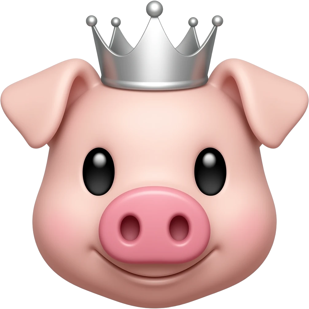 La cara de un chancho con de plata y corona emoji