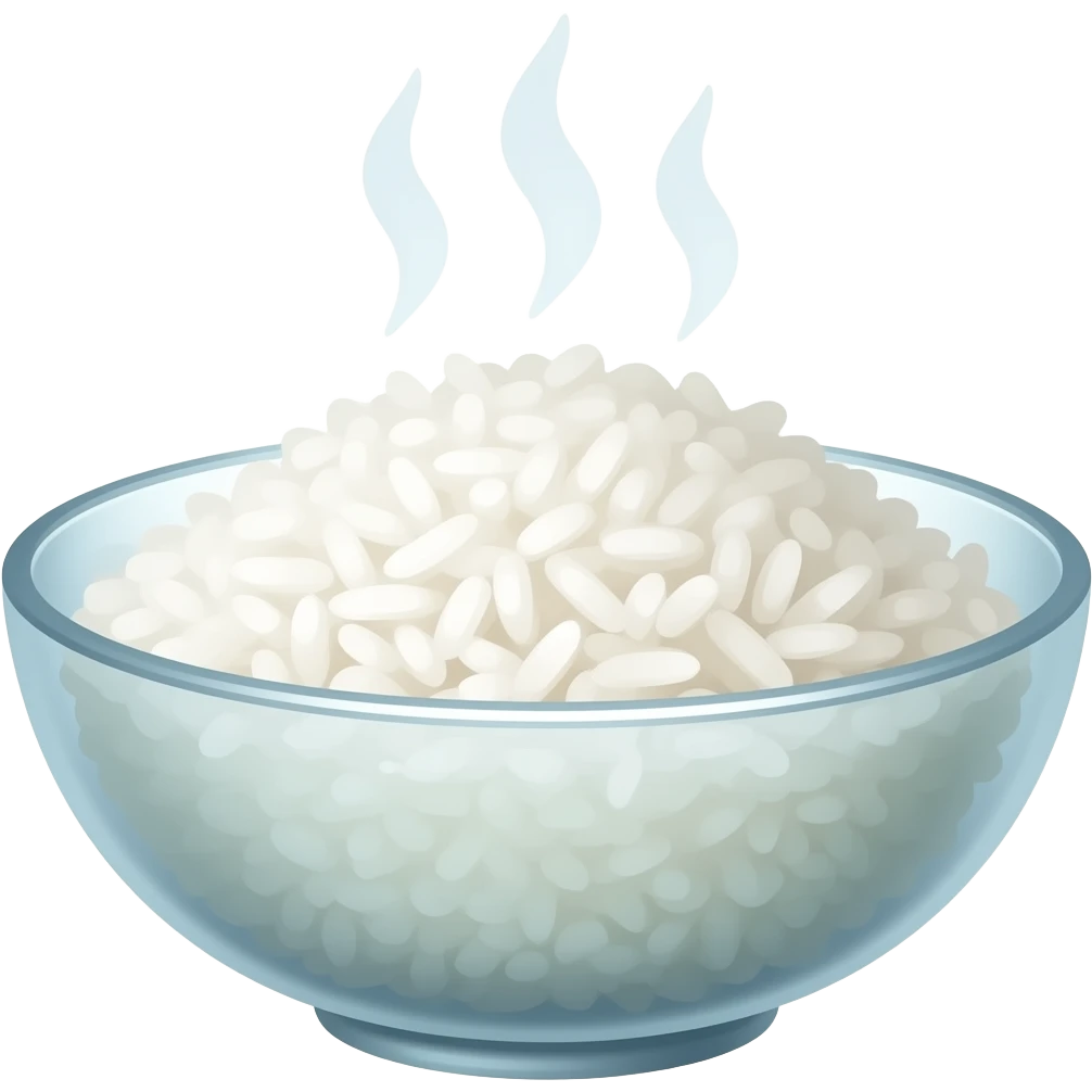 Steamed white rice in a bowl visibly steaming emoji
