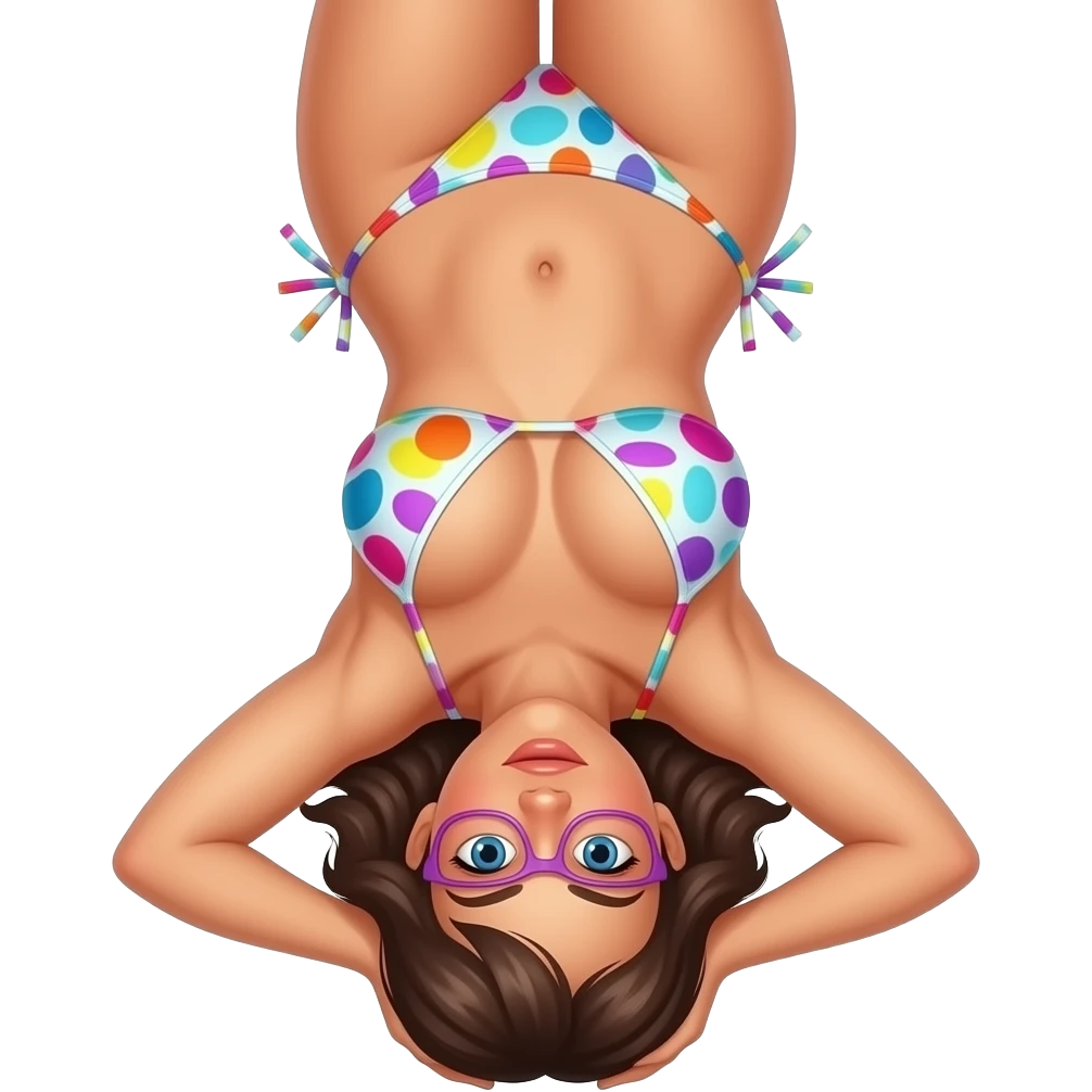 Very big nipples in a colourful bikini of a thin lady lying down emoji